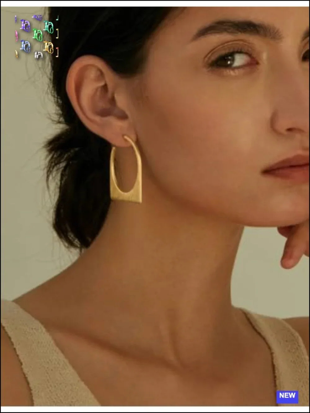 14K Gold Plated Brushed Geometric Hoop Drop Earrings Lightweight